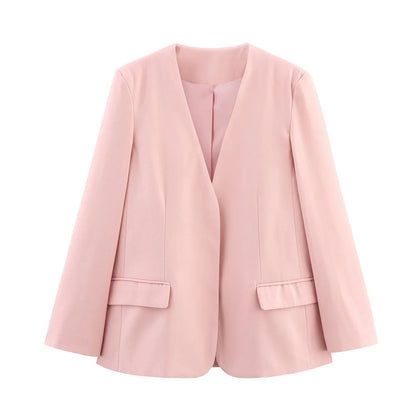 Blazer féminin tendance sans fermeture avec silhouette élégante Chic und Stil