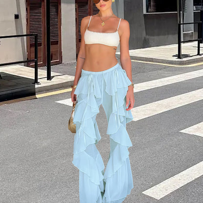 Fluid ruffle pants for women with high waist Chic and Style
