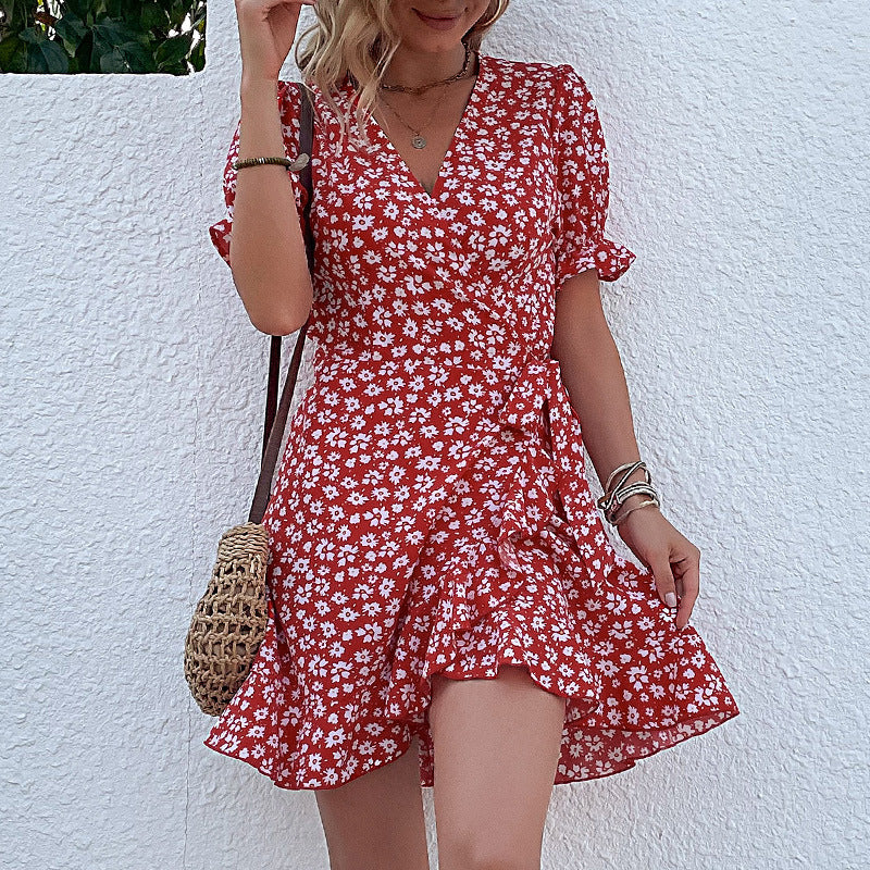 Robe mini portefeuille florale pour dames Chic und Stil