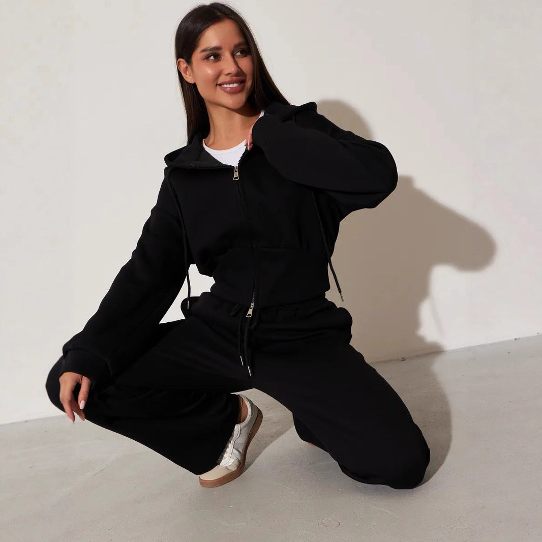 Trendy cropped hoodie set for women and wide-leg pants Chic und Stil