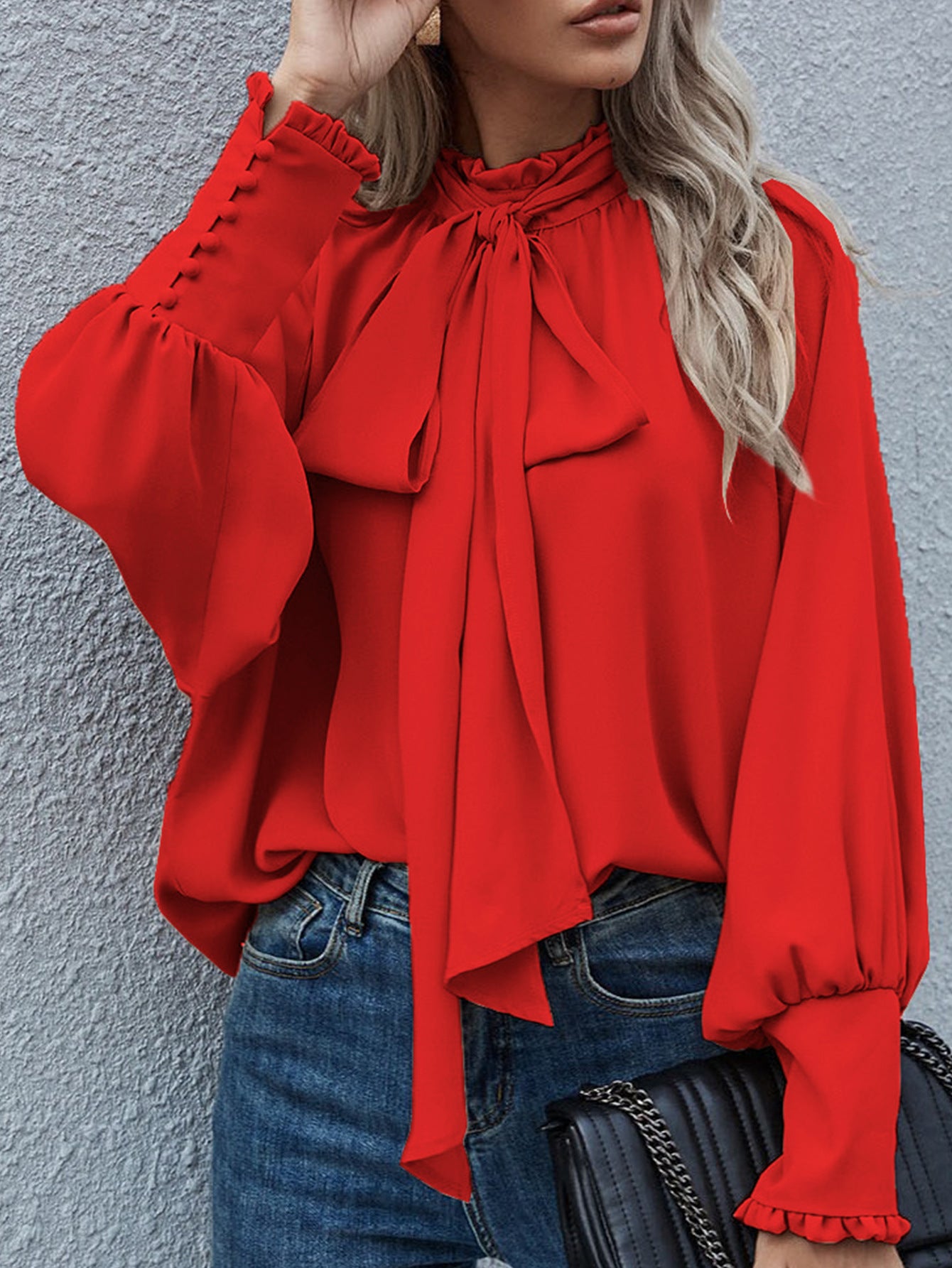 Dames Élégante blouse avec nœud et manches bouffantes Chic und Stil