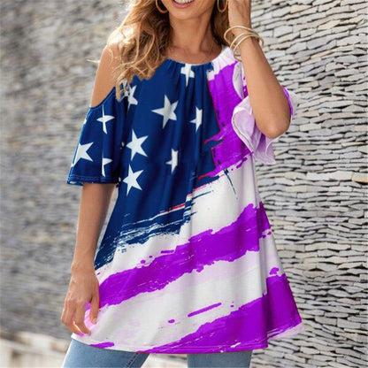 Dames Cold Shoulder Graphique Tunique Top Chic und Stil