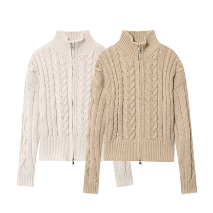 Dame cardigan avec col haut et zipper décoratif Chic und Stil