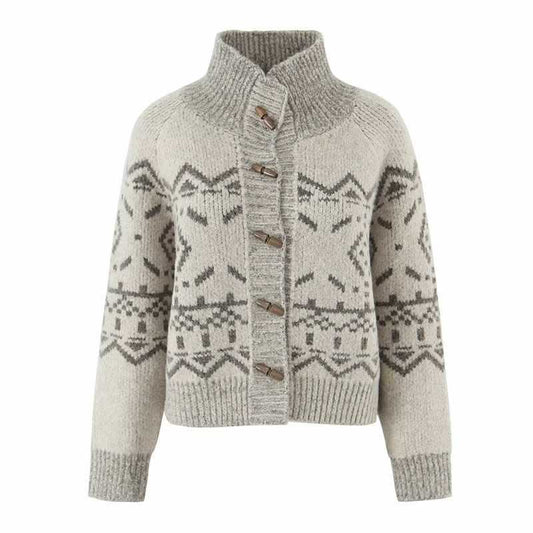 Damen warme Strickjacke mit traditionellen Mustern Chic und Stil