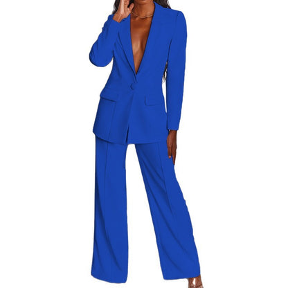 Elegant blazer set for women with plunging V-neck and wide-leg pants Chic and Style