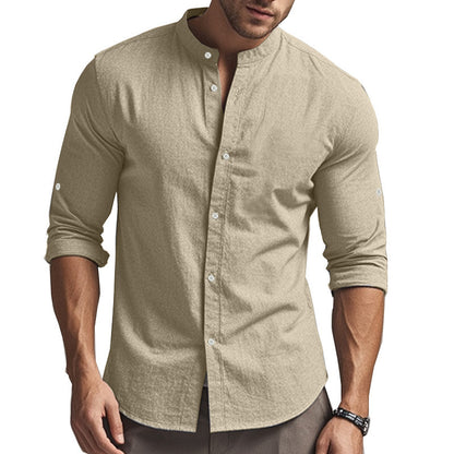 Chemise élégante à manches longues pour hommes avec col montant moderne et détails pratiques en boutons Chic und Stil