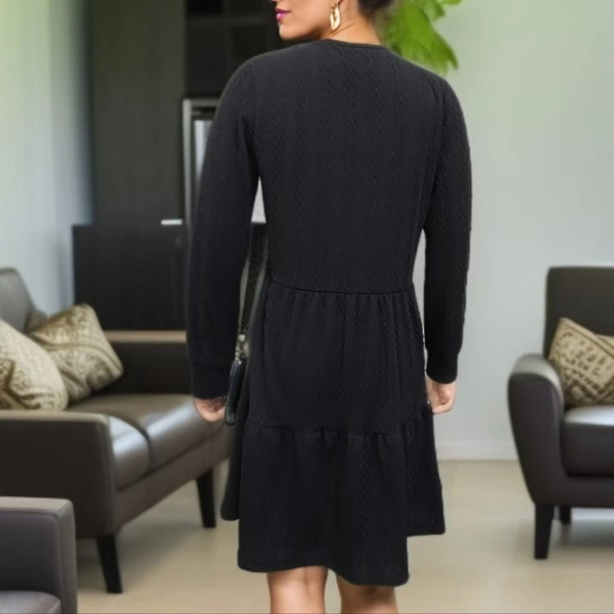 Robe décontractée à col en V pour femmes avec bord large Chic und Stil