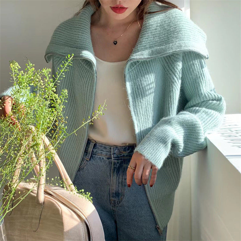Pull en tricot pour femmes avec col montant et fermeture éclair Chic und Stil