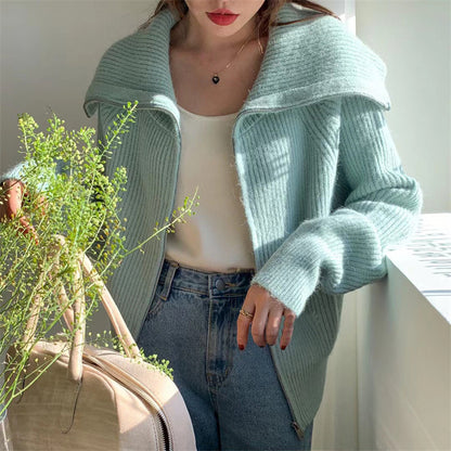 Pull en tricot pour femmes avec col montant et fermeture éclair Chic und Stil