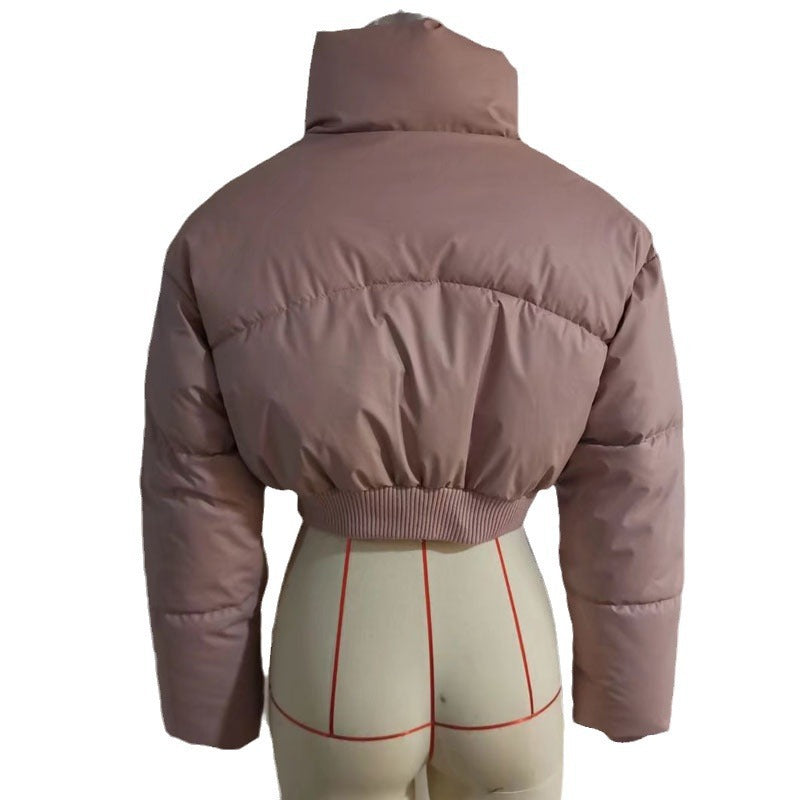 Ladies cropped down jacket with high collar and elastic waist Chic und Stil