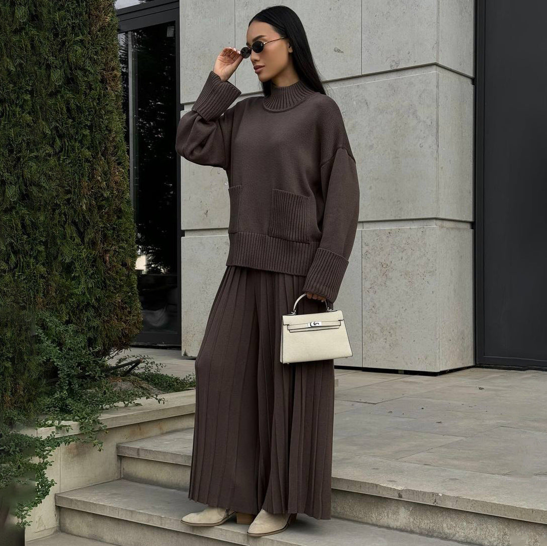 Pull en tricot pour femmes avec pantalon maxi plissé Chic und Stil