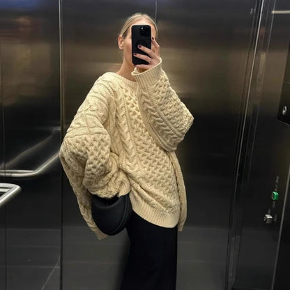 Pull en tricot surdimensionné pour femmes avec motif de torsade Chic und Stil