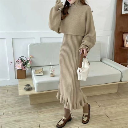 Robe en tricot pour femmes avec col montant et structure côtelée Chic und Stil
