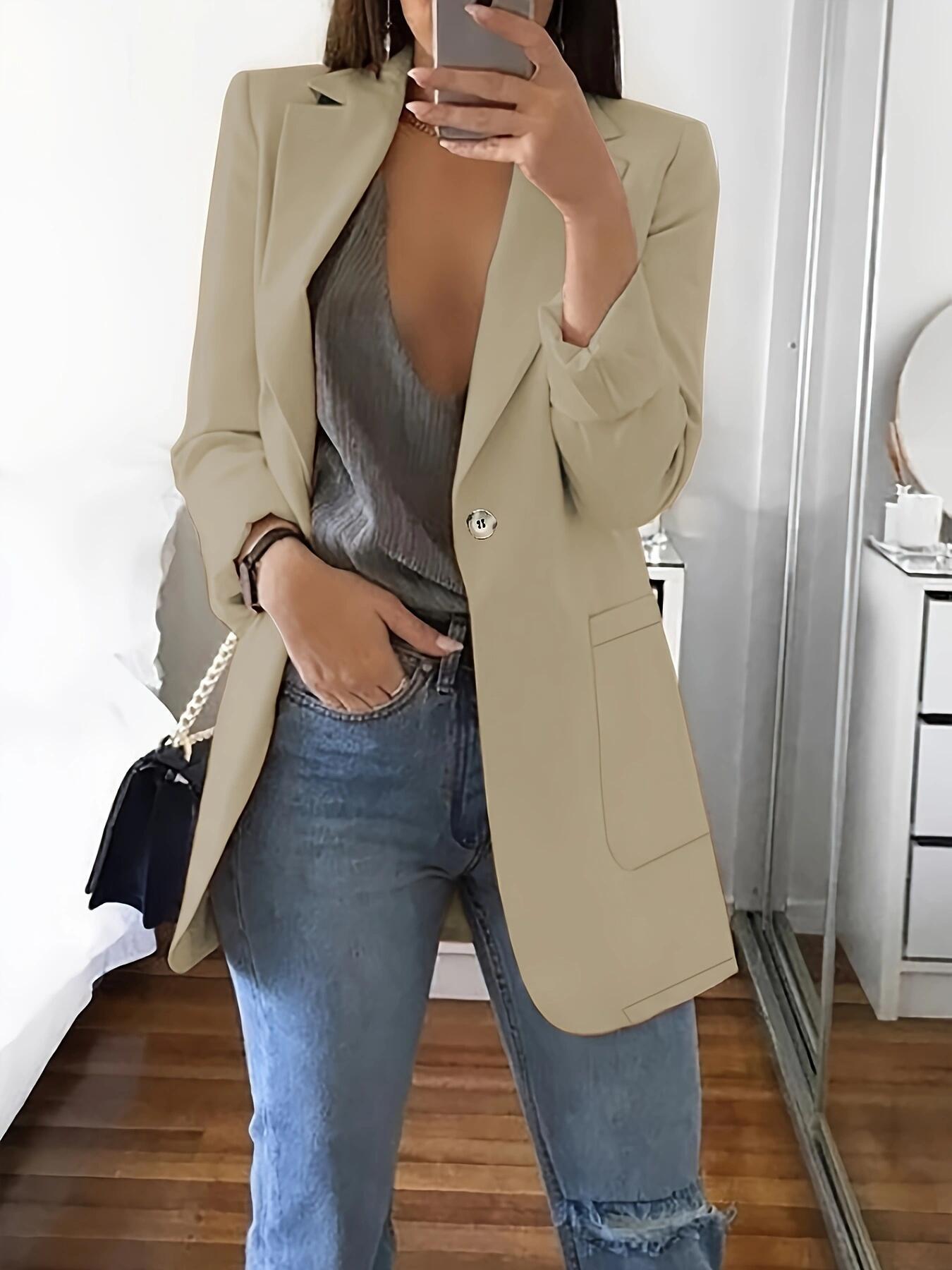 Veste blazer pour femmes élégante avec des détails en boutons brillants et des poches spacieuses Chic und Stil