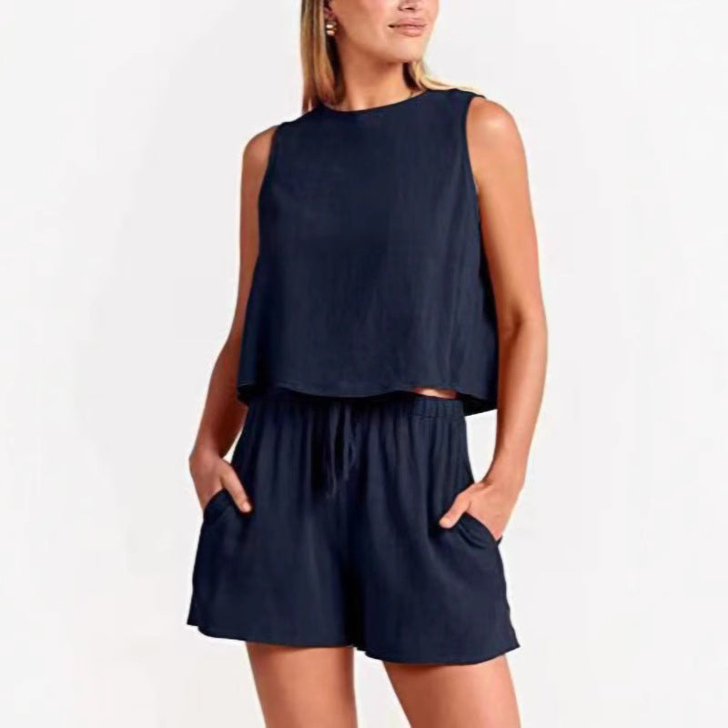 Dames Détente Ajustée Deux-Pièces Ensemble Shorts Chic und Stil