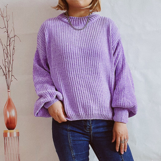 Pull femme en grosse maille avec un motif de côtes romantique et des manches larges Chic und Stil