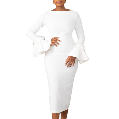 Robe fourreau pour femmes avec des manches volantes tendance et des détails en fausse fourrure Chic und Stil