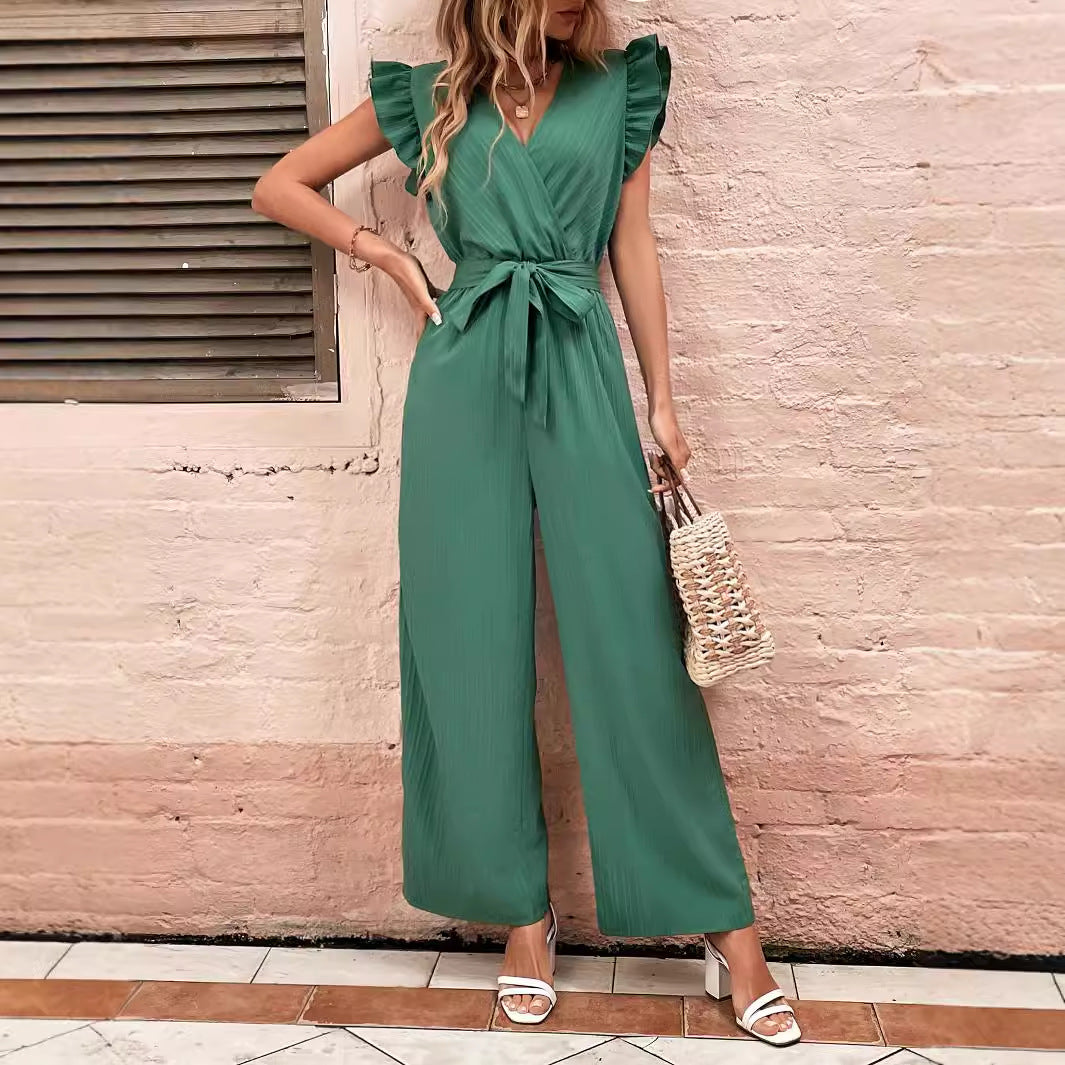 Dames élégant combinaison avec détails volants et ceinture à la taille Chic und Stil