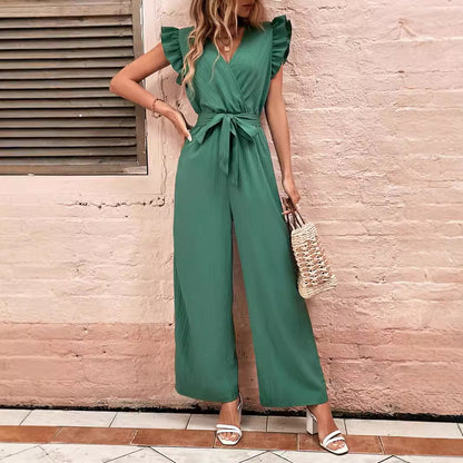 Dames élégant combinaison avec détails volants et ceinture à la taille Chic und Stil