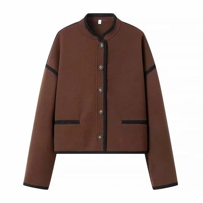 Cropped transitional jacket for women with elegant buttons and practical pockets Chic and Style