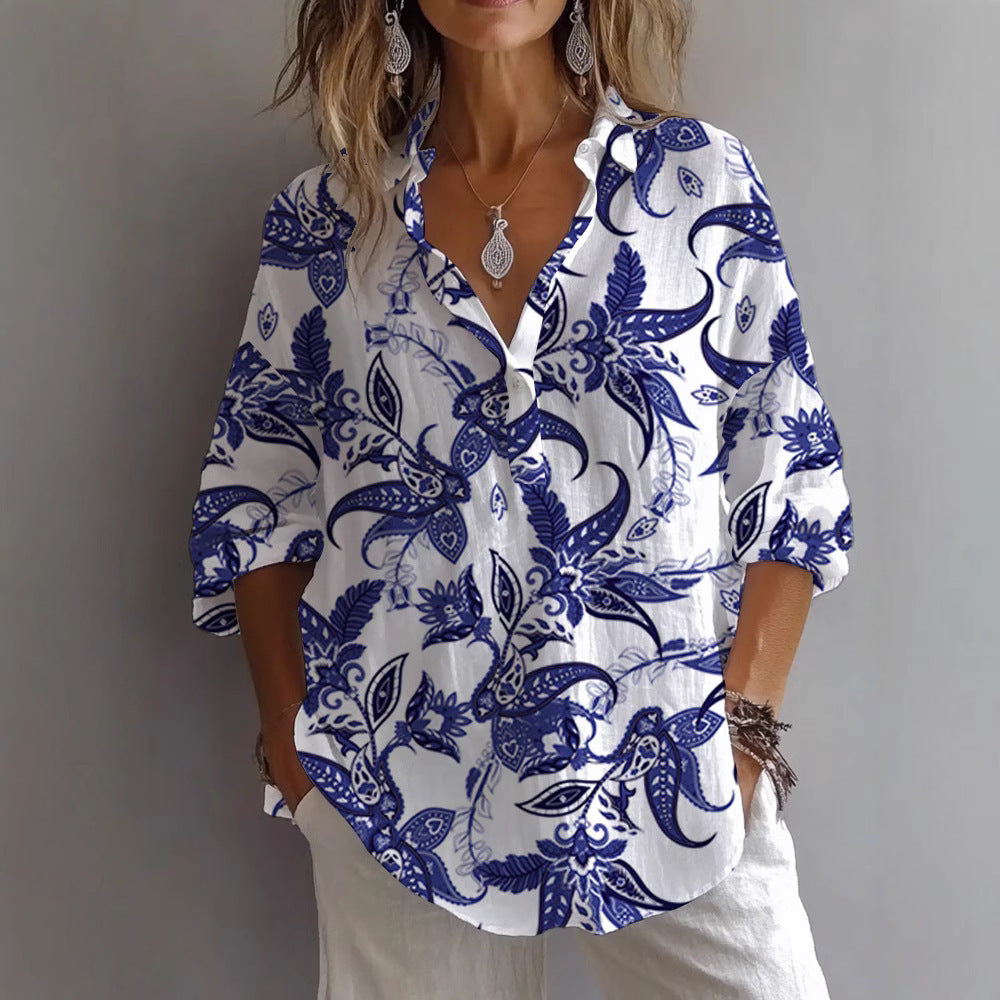 Blouse décontractée pour femmes avec imprimé floral et patte de boutonnage Chic und Stil