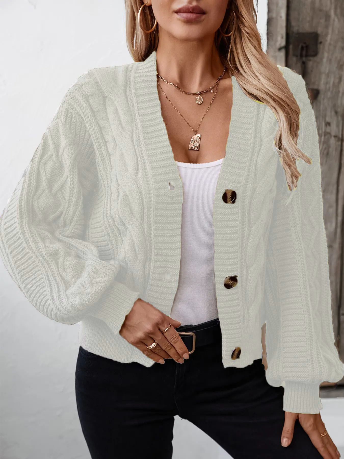 Dames Gros Tricot Cardigan avec Boutons À Drehknöpfen Chic und Stil