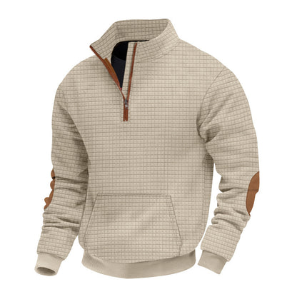 Sporty fleece pullover for men with half-zip and stylish elbow patches Chic and Style