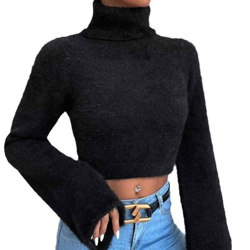 Dames Pull en tricot de haute qualité avec manches larges et col montant Chic und Stil