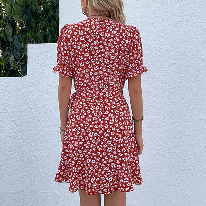 Robe mini portefeuille florale pour dames Chic und Stil