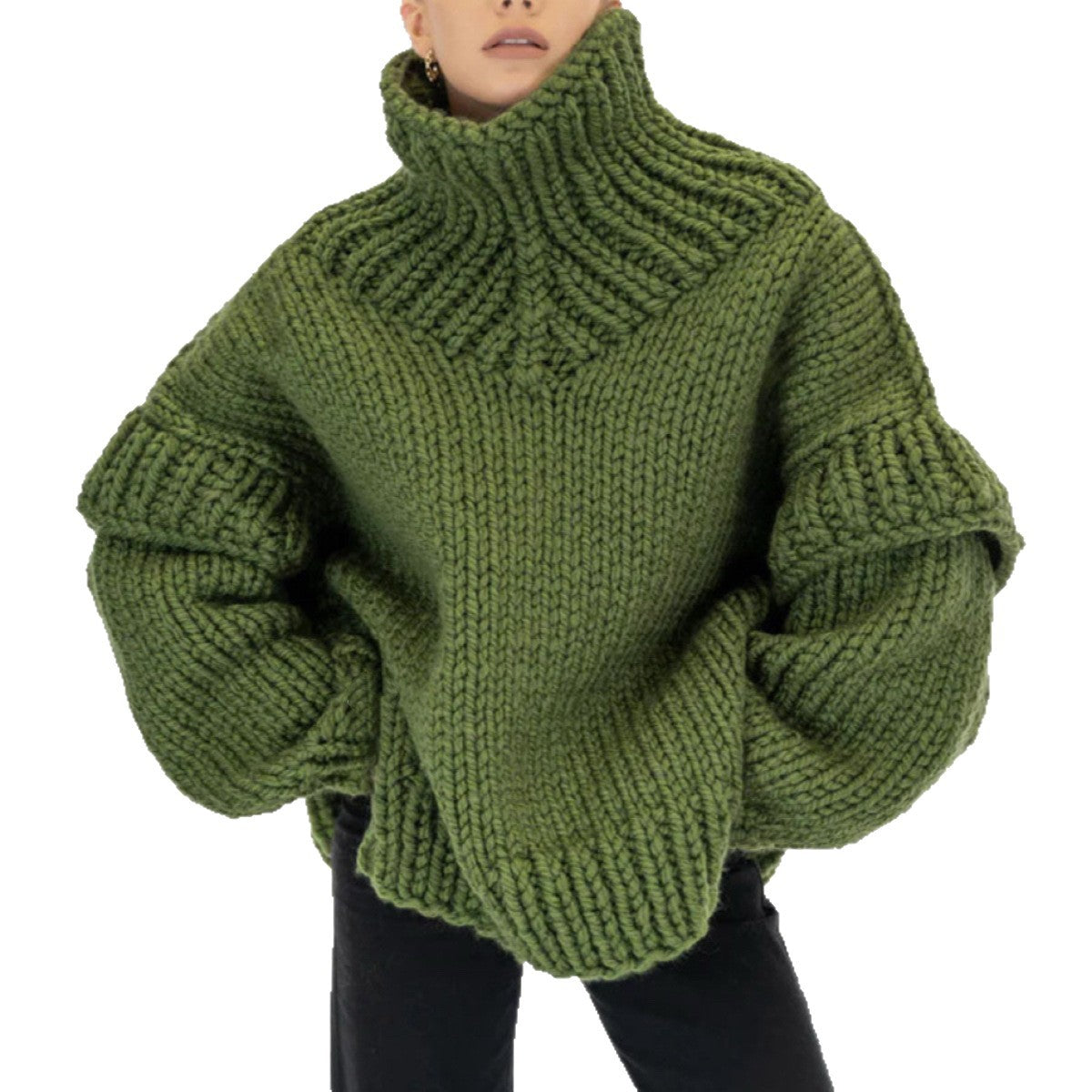 Pull en tricot ample pour femmes avec des manches volumineuses et un col montant Chic und Stil