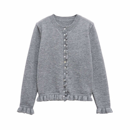 Dames doux cardigan en tricot avec volants décoratifs Chic und Stil
