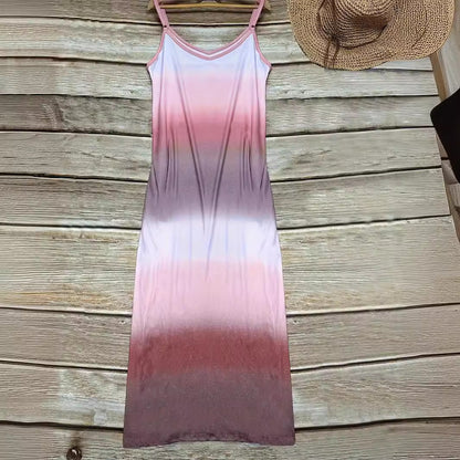 Robe maxi pour femmes avec décolleté en V sportif et dégradé de couleur tendance Chic und Stil