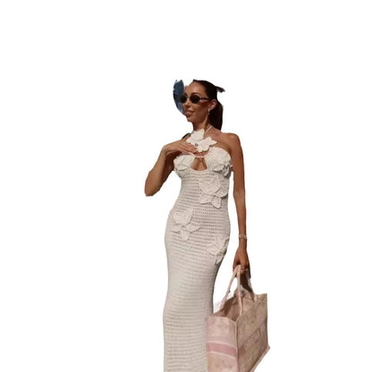 Dames Élégante Robe Maxi avec Design de Crochet Floral Chic und Stil