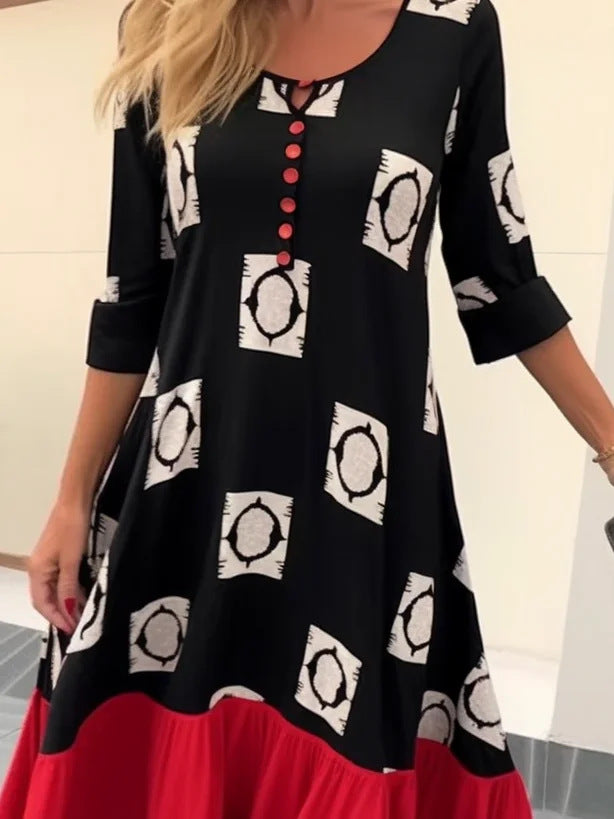 Robe Boho pour femmes ample avec détails de boutons et ourlet contrastant Chic und Stil