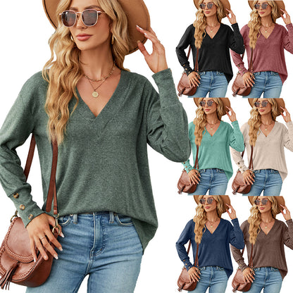 Dames oversized V-encolure pull avec des détails de bouton à la mode Chic und Stil