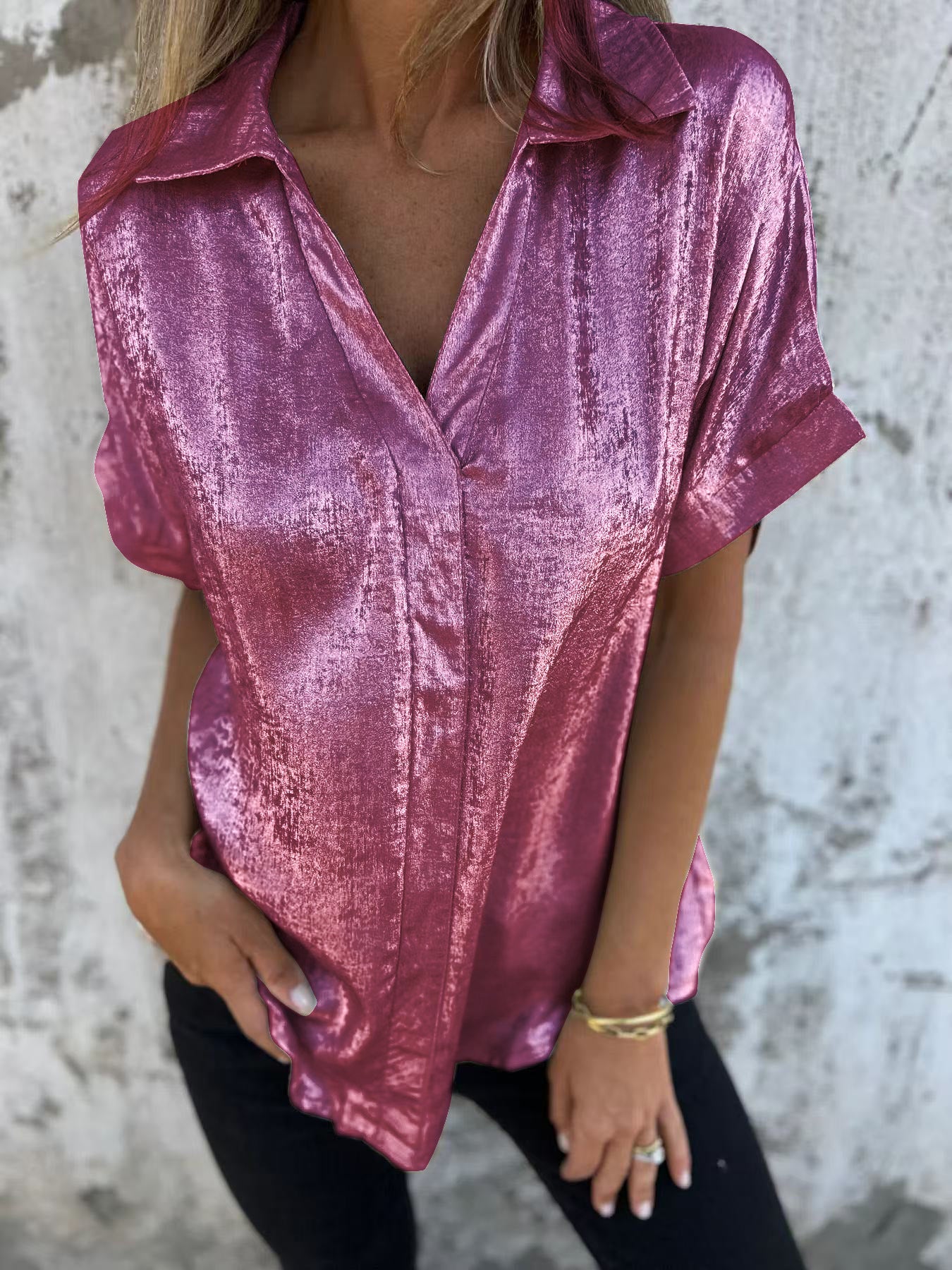 Dames Élégante Blouse en Satin avec Fini Brillant et Coupe Décontractée Chic und Stil