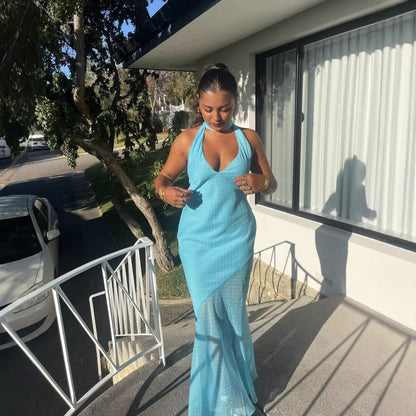 Robe maxi femme avec un dos raffiné et des volants élégants Chic und Stil