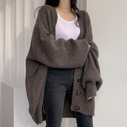 Cardigan en tricot oversize décontracté pour femmes avec grands boutons Chic und Stil