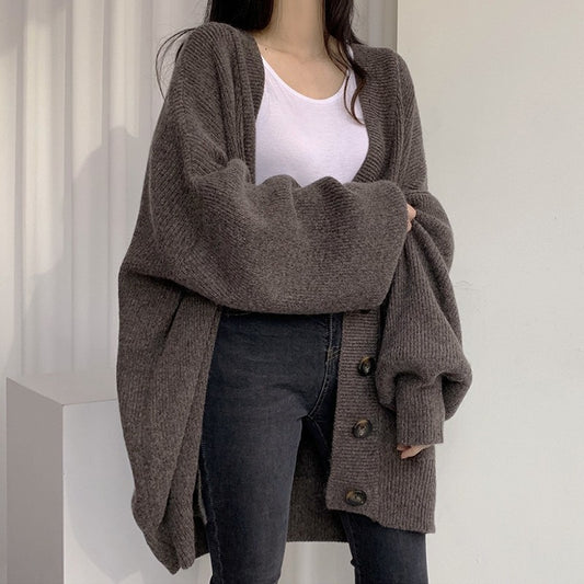 Cardigan en tricot oversize décontracté pour femmes avec grands boutons Chic und Stil