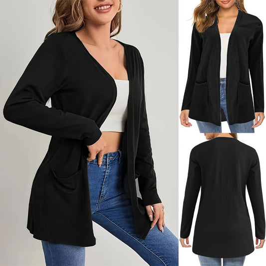 Dames Cardigan à manches longues avec poches pratiques et coupe ouverte Chic und Stil