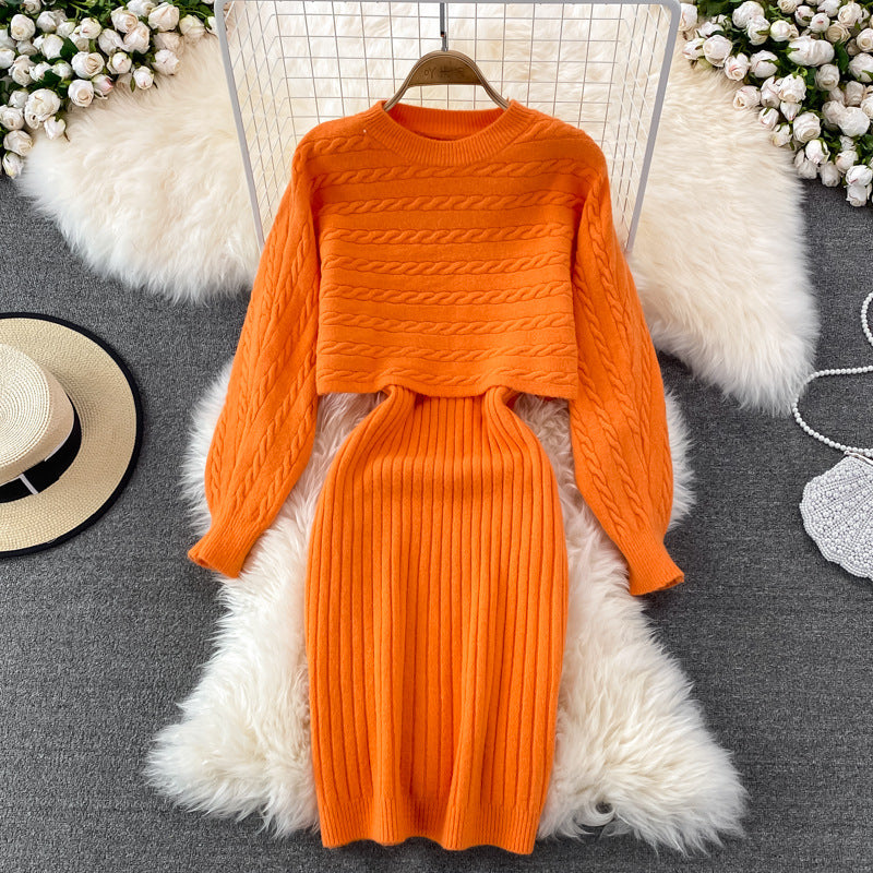 Robe en tricot à tresses pour femmes avec partie pull courte Chic und Stil