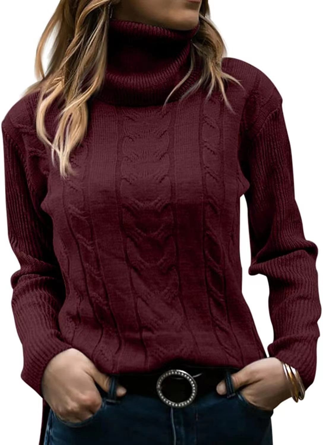 Pull en tricot pour femmes avec col montant et motif en relief à tresses Chic und Stil