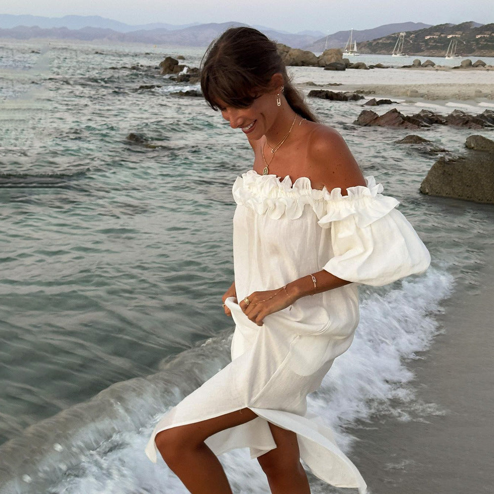 Robe maxi d'été pour femmes avec des détails en volants et une fente haute Chic und Stil