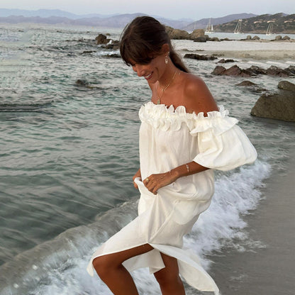 Robe maxi d'été pour femmes avec des détails en volants et une fente haute Chic und Stil