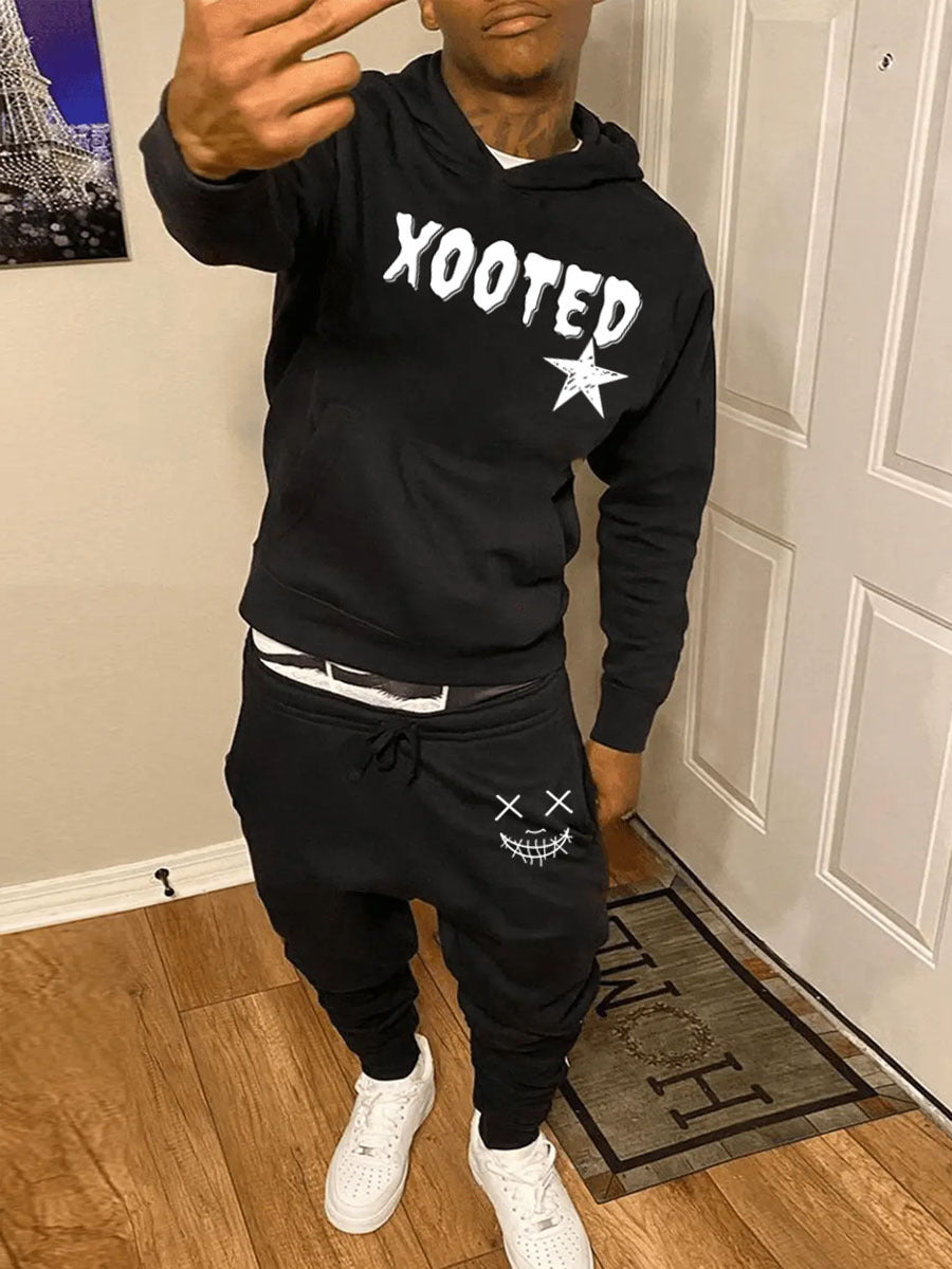 Men's hooded sweatshirt and jogger pants set with modern and eye-catching print Chic and Style