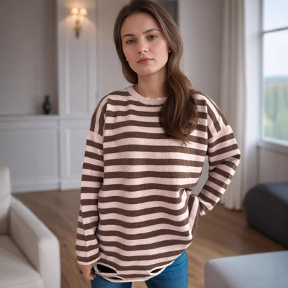 Pull over-size décontracté pour femmes avec de larges rayures Chic und Stil