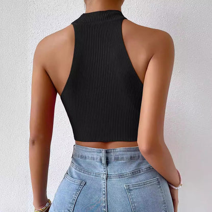 Dames Haut-menton Crop-top avec motif côtelé Chic und Stil