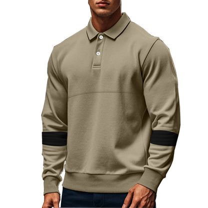 Elegant man long sleeve polo with contrasting sleeve details Chic and Style