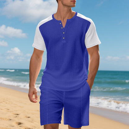 Homme ensemble court confortable à manches courtes avec haut structuré et shorts confortables Chic und Stil