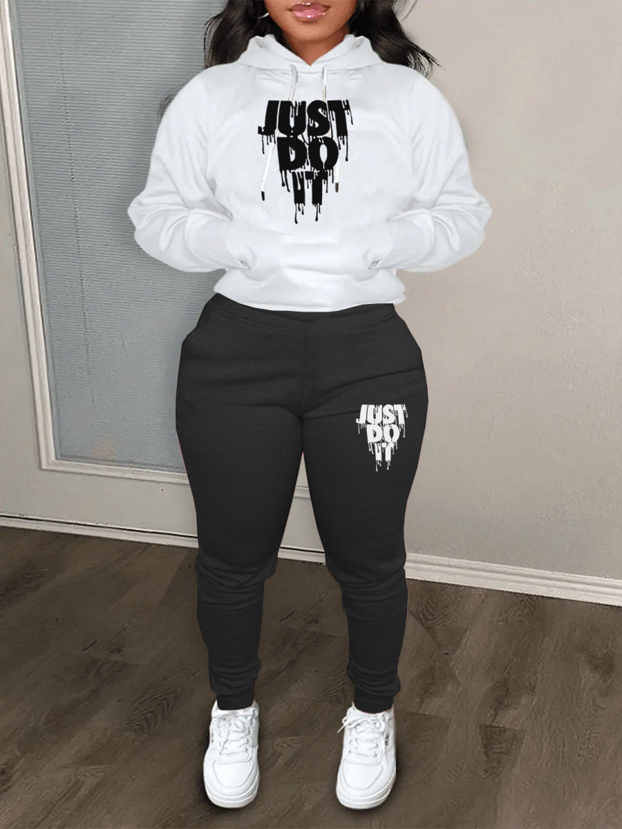 Women's hoodie set and jogger pants with modern graphic print Chic and Style